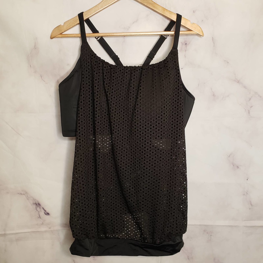 SWIM by Cacique Lightly Lined No Wire Black Tankini Swimsuit 18